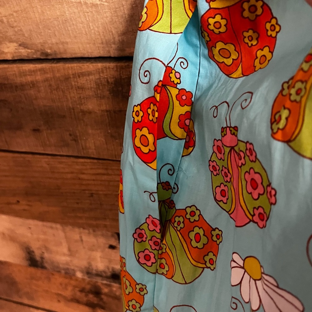Retro Floral Pleated A-Line Skirt - Light Blue with Orange & Pink Flowers - Picture 4 of 11
